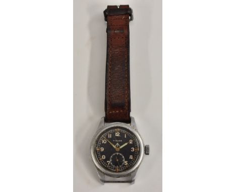 Timor  - a W.W.W gentleman's stainless steel British Army wristwatch, black dial, Arabic numerals, minute track, subsidiary s