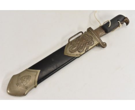 A German Reichsarbeitsdienst (Reich Labour Service) hewer dagger, 24.5cm curved blade by WKC of Solingen, stamped, and inscri