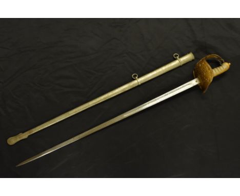 An 1897 pattern officer's sword, 82.5cm straight fullered blade engraved with crowned ERVII cypher, inscribed Royal Engineers