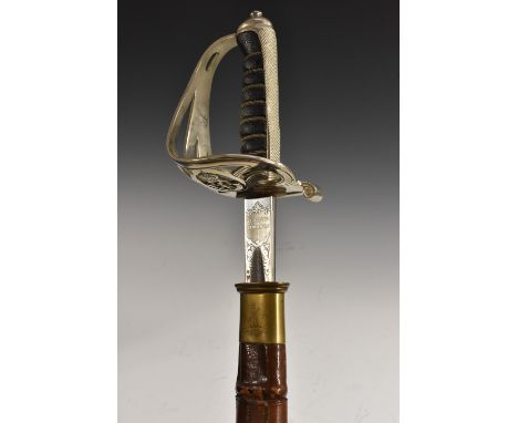A fine Edward VII 1827 pattern Lucknow Volunteer Rifles sword, by Manton & Co of Calcutta, 81.5cm blade engraved F. Rowland H