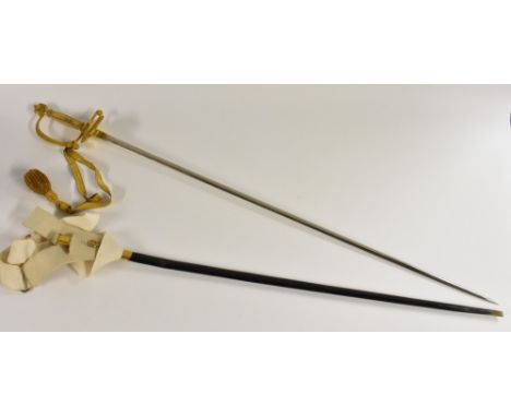 A court sword, by Wilkinson, London, 81.5cm engraved blade, gilt hilt, leather scabbard, 95.5cm long overall