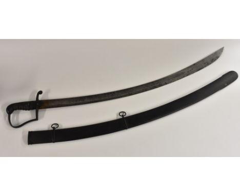A 1796 pattern Light Cavalry officer's sword, 83cm curved fullered sword engraved and with traces of blue and gilt, stirrup-s