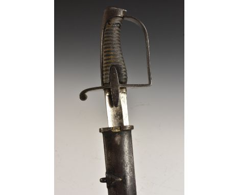 A British 1788 Light Cavalry Trooper's sword, 83.5cm blade, twin lagets, one marked B.39, the iron scabbard faintly marked B.