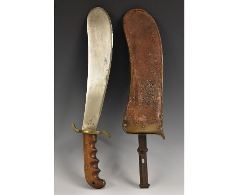 An early 20th century American Hospital Corps bolo knife, 30.5cm round-ended blade marked SA 1911, US 21759, curved brass cro