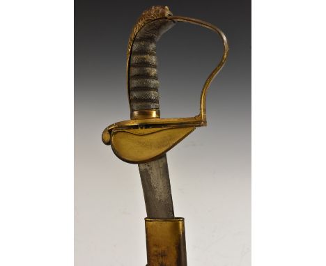 A George III Flank Company or Rifle officer's sword, 74cm blade etched with triumphal standard of arms, foliate cartouche, sw