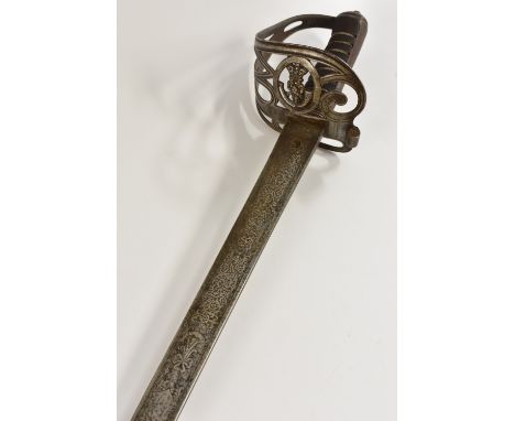 An 1822 pattern Light Infantry officer's sword, by Henry Wilkinson, Pall Mall, London, 84cm straight blade engraved with crow