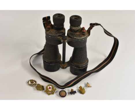 WW2 - a pair of British Royal Navy binoculars, Bino Prism No. 5, Mk IV, War Ministry arrow markings, 21cm high, 17cm wide, da