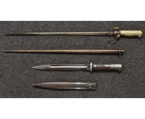 A German Mauser K98 bayonet, maker and date code 42asw, bakelite-type grip; a French Lebel bayonet, steel scabbard, (2) 