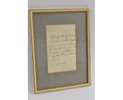 Arthur Wellesley, 1st Duke of Wellington, KG, GCB, GCH, PC, FRS (1769 - 1852) - an ink manuscript letter, stating he will be 