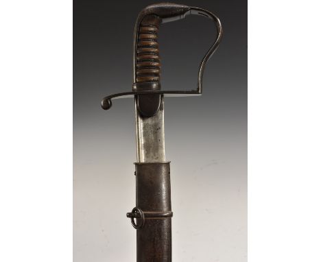 A 1796 Pipeback Light Cavalry officer's sword, 81.5cm curved blade, steel D-guard, steel scabbard with two hanging rings, 96c