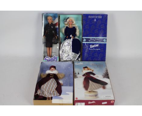 Sindy - Barbie - Mattel - 3 x boxed dolls, British Airways Sindy in winter uniform from 2003 # 26055, Avon Winter Velvet Barb