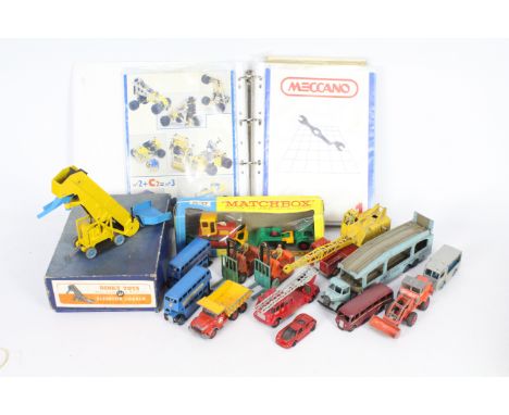 Dinky - Matchbox - Meccano - A collection of 14 x vehicles including two boxed models and a file of Meccano instruction bookl