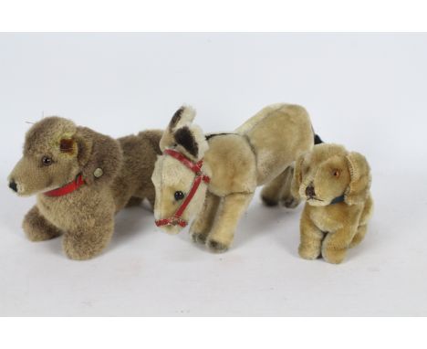 Steiff - Three vintage soft toys. Lot consists of an unboxed vintage grey mohair donkey, attributed to Steiff but missing but