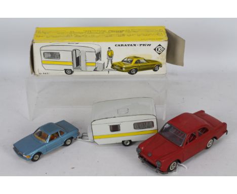 Kellerman - Ichimura - A boxed tinplate Mercedes SL &amp; Caravan # 443 and an unboxed Ichimura Volkswagen 1500. Both frictio