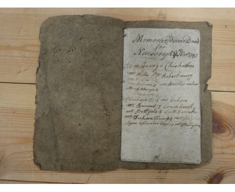 CHISHOLM GEORGE.&nbsp;&nbsp;Memorandum Book for Nursery. Manuscript, 14pp, with details of tree species, suppliers, etc. Brow