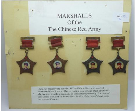 Four Marshalls of the Red Army medals, mounted on card 