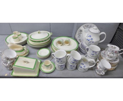 A Royal Doulton Minerva six setting coffee service, Queens Green Solian Ware dinnerware, (coffee cups chipped, gravy boat chi