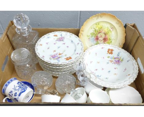 An Austrian dessert service, ten plates, one with hairline crack and two bowls, one cracked, a Royal Devon plate, six Royal D
