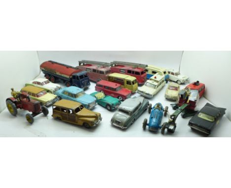 Two Dinky Supertoys 955 fire engines, a Dinky Foden Regent tanker and other Corgi and Dinky die-cast model vehicles 