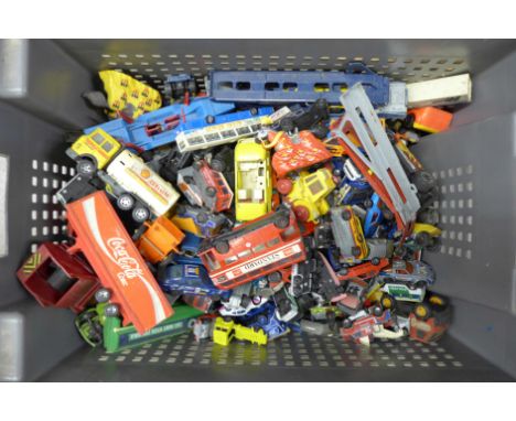 Die-cast model vehicles; Matchbox, Burago, Majorette, Corgi and others, playworn **PLEASE NOTE THIS LOT IS NOT ELIGIBLE FOR P