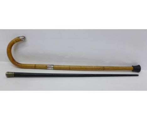 A silver mounted short walking stick, London 1869, and a conductor's baton 