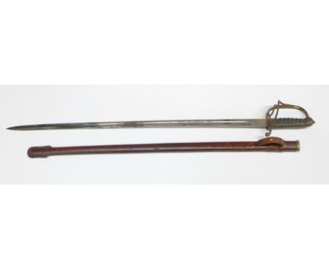 A Royal Artillery officer's sword and scabbard, blade 87cm 