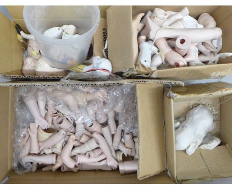 A box of mixed ceramic doll parts, heads, arms, legs and bodies **PLEASE NOTE THIS LOT IS NOT ELIGIBLE FOR POSTING AND PACKIN