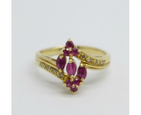 A 14ct gold, ruby and diamond ring, 3g, M/N 