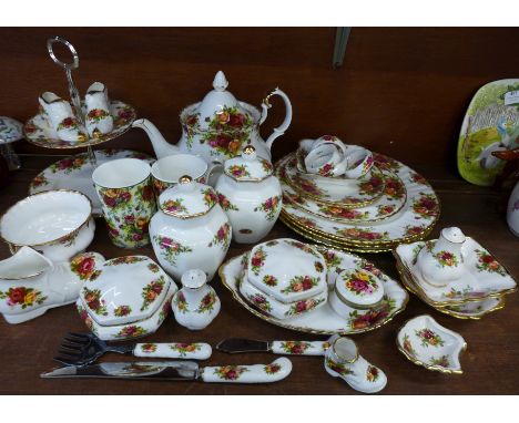 Royal Albert Old Country Roses teawares, including  cake stand, teapot and mugs (35) 