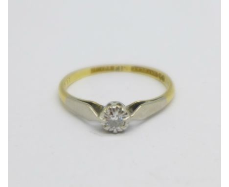 An 18ct gold platinum set diamond ring, 1.9g, L 