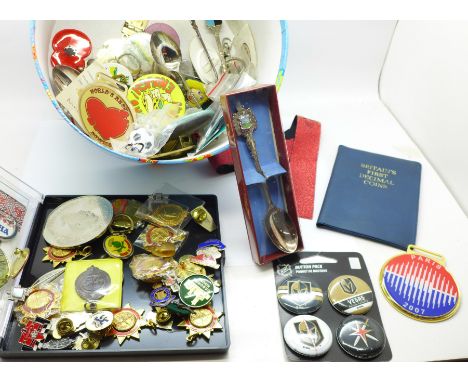 Enamel badges, medallions, souvenir spoons, pin badges, etc. 