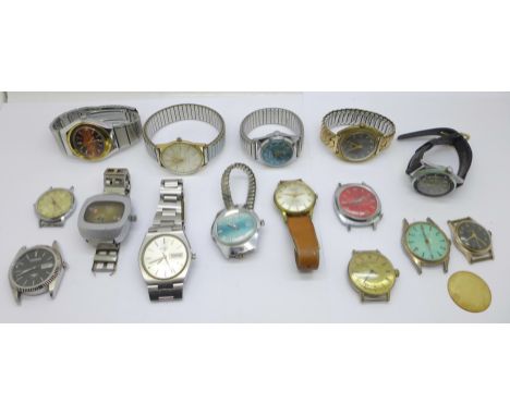 A collection of gentleman's wristwatches including Timex, Citizen, Tissot, Ingersoll, Rotary, Smiths, Buler and Ruhla 