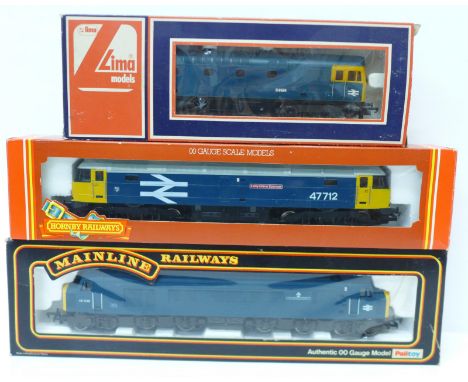 Three 00 gauge model rail diesel locomotives, Mainline Class 451CO-CO1, 37-051; Hornby R.316 Class 47 Lady Diana Spencer and 