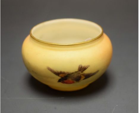 A Royal Worcester miniature jardiniere, painted with a finch