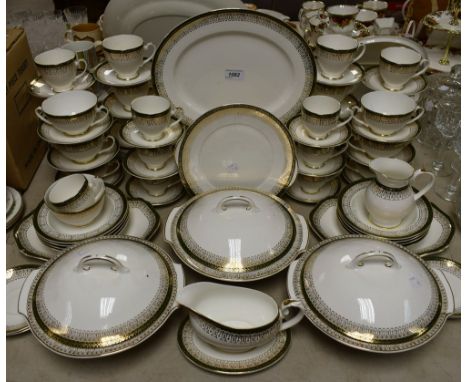 A Royal Grafton Majestic pattern dinner and tea service comprising dinner plates, dessert plates, side plates, soup bowls, ve