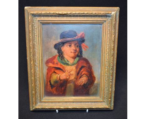 Continental School (late 19th century)Portrait of a Romany Wayfarer in hat and cloakoil on board, 19cm x 14.5cm