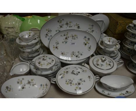 A Noritake Corinth pattern tea and dinner service, teapot, milk jug, sucrier, cups, saucers, tea plates, oval serving plate, 