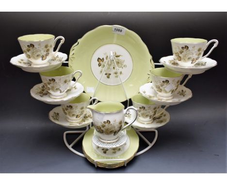 Ceramics - a Queen Anne china Terra Nova tea service, six cups, saucers, side plates, bread and butter plate, cream jug
