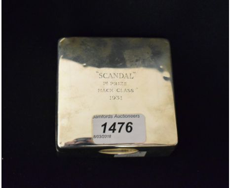 A silver square box inscribed 'Scandal' first prize Hack Class 1931 