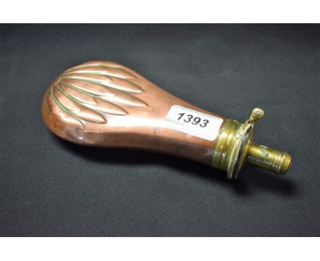 A 19th century Sykes patent copper and brass powder flask