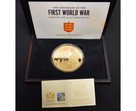 Coins, Coin Portfolio Management, The Centenary of the First World War gold proof 5oz coin, Guernsey 2014, limited Edition of