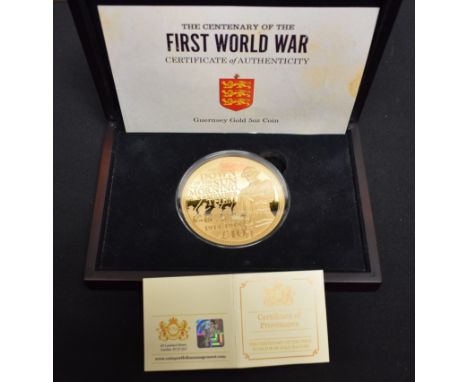 Coins, Coin Portfolio Management, The Centenary of the First World War gold proof 5oz coin, Guernsey 2014, limited Edition of