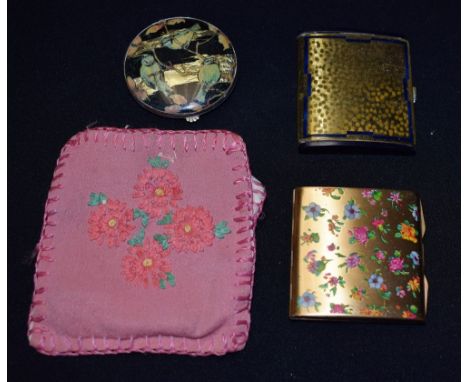 Two Art Deco compacts; a floral compact (3)
