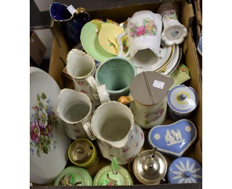 Ceramics - a Poole pottery plate;  Wedgwood Jasperware trinket box and cover, others dishes;  Carltonware butter dish and kni