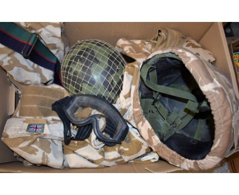 Militaria - Military Uniform - parachute harness; helmet; other desert uniform