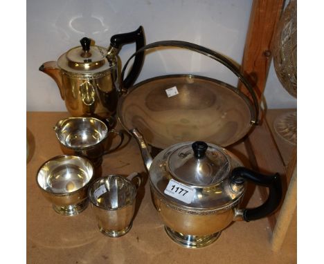 An EPNS four piece tea service; an EPNS mug and swing handled basket (6) 
