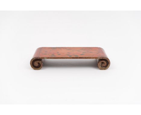 A qiangjin and tianqi lacquer armrestChina, Qing dynasty, Kangxi period (1662-1722)Of rectangular shape with scrolled ends. T