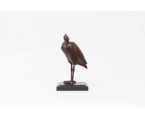 A cast patinated bronze model of a heronJapan, Meiji period (1868-1912)Provenance: French private collectionHeight: 26cm, Len