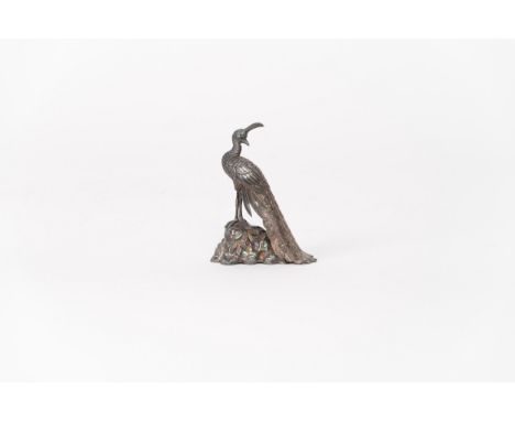 A cast-silver model of a peacockChina, Qing dynasty, Jiaqing period (1795-1820)Provenance: French private collectionHeight: 8
