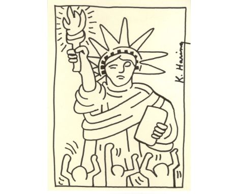 Keith Haring (American, 1958 - 1990). "The Beacon of Hope". Marker drawing on paper. 1986. Signed upper right. White wove pap